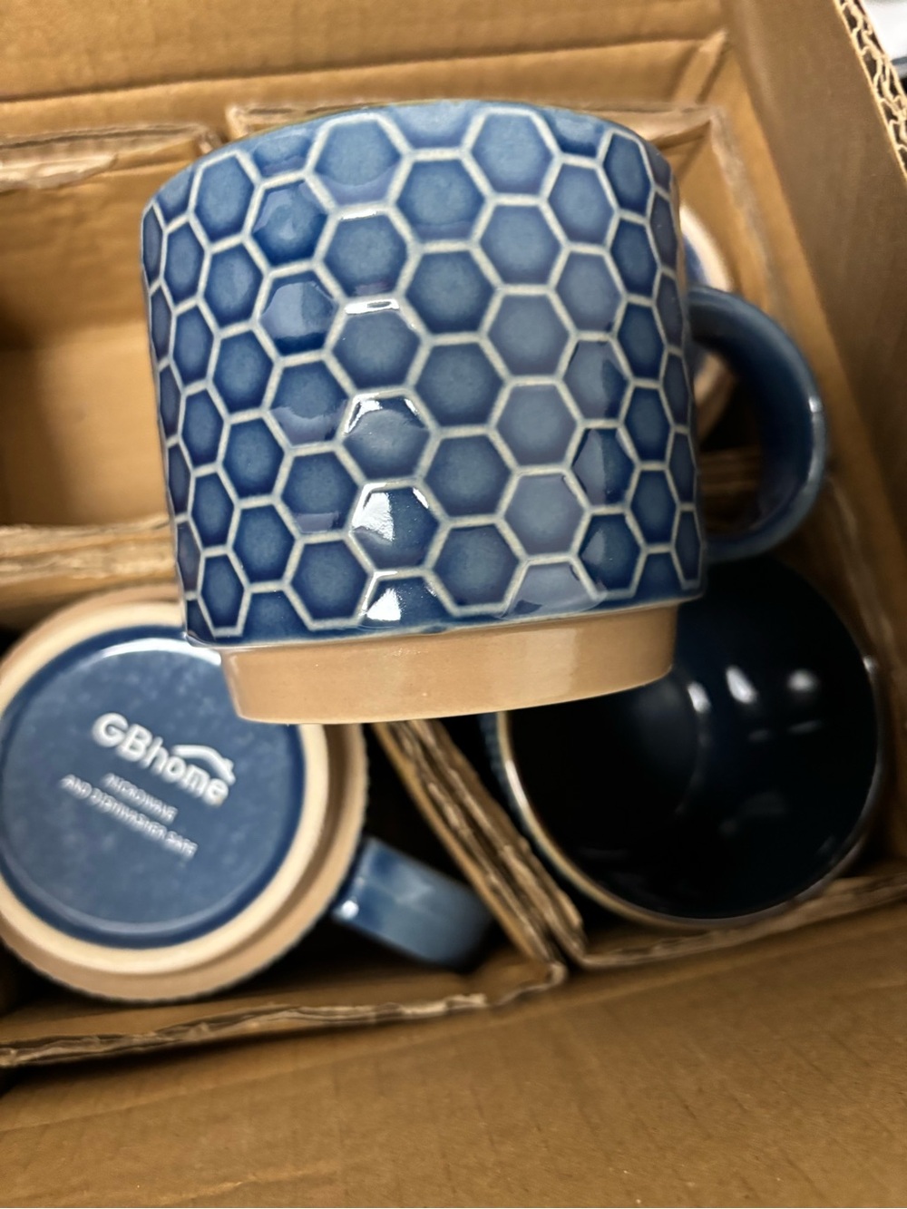 Blue Ceramic Mug Set - Textured Pattern Dinnerware - Picture 5 of 7